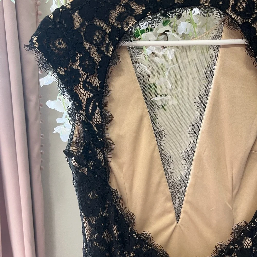 Aidan by Aidan Mattox Cap Sleeve Lace Cocktail Dress with Feather Trim in Black - Picture 14 of 15